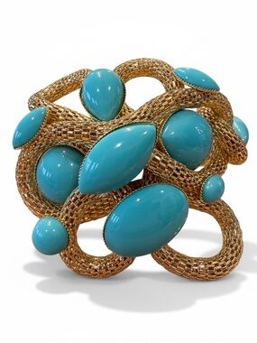 Elegant Gold-Tone Bracelet with Turquoise Cabochons
